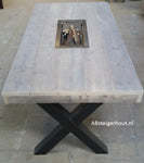 Steigerhout tafel "Chicago" met stalen X-poten